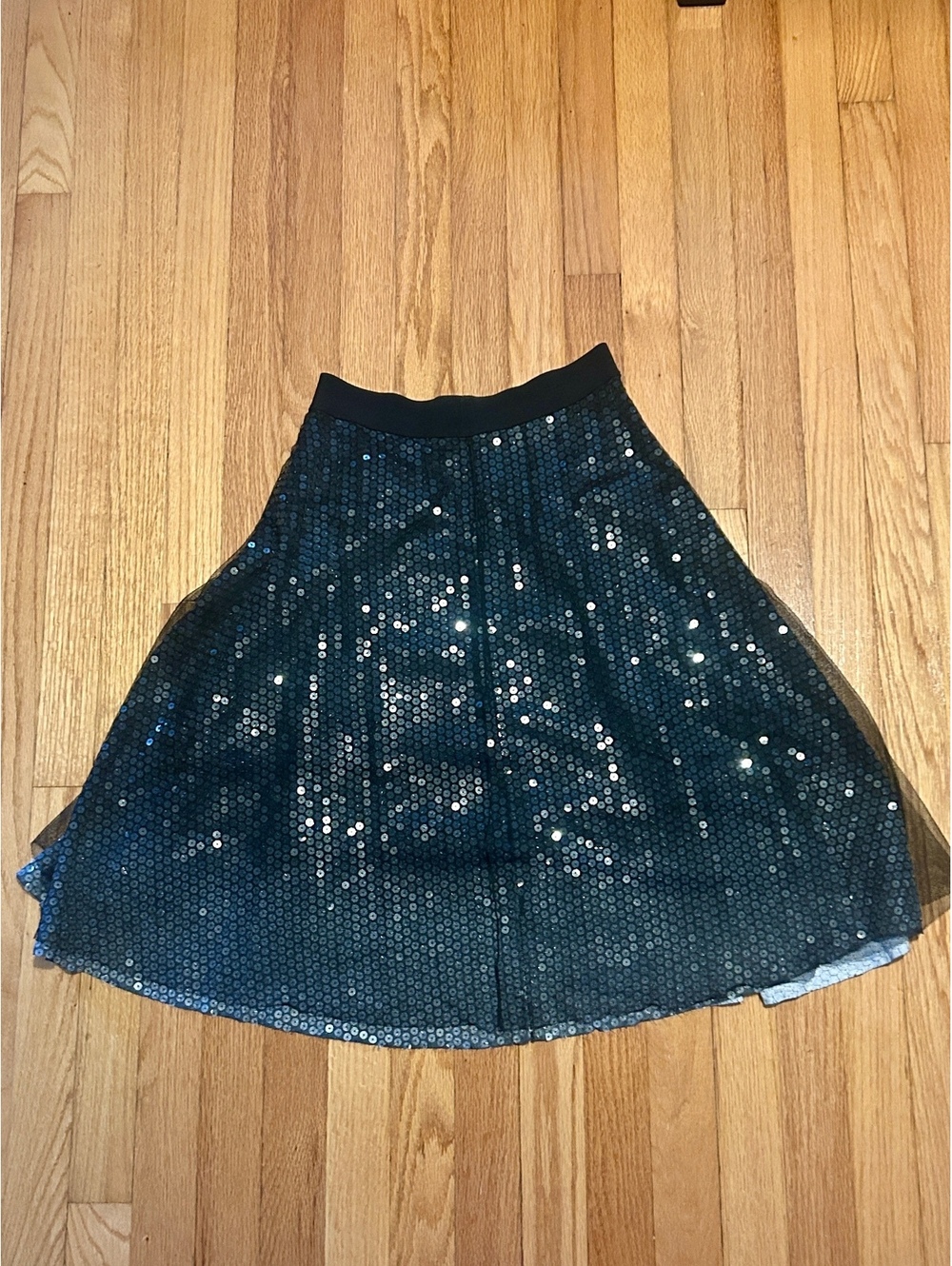 Rozae Nichols Designer Black Sequin A-Line Midi Skirt Petite - Picture 3 of 6